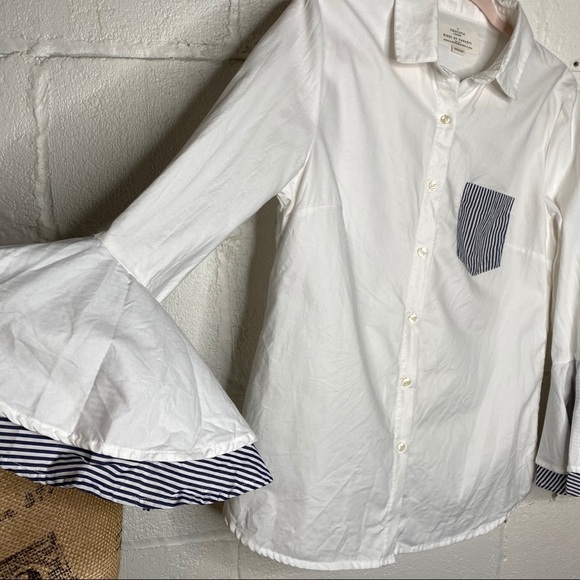 Birds of Paradis Trovata California Button Front Bell Sleeve Blouse Size Medium - Picture 3 of 8